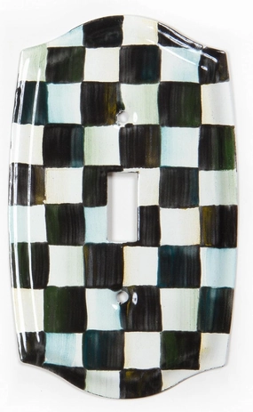 MACKENZIE-CHILDS Enamel Switch Plate, Light-Switch Cover, Single Toggle, Black-and-White Courtly Check