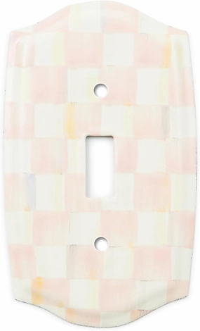 MACKENZIE-CHILDS Enamel Switch Plate, Light-Switch Cover, Single Toggle, Pink-and-White Rosy Check