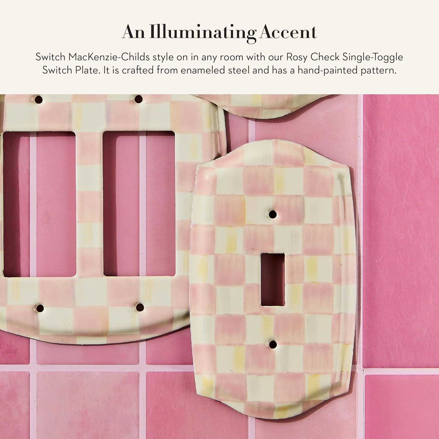 MACKENZIE-CHILDS Enamel Switch Plate, Light-Switch Cover, Single Toggle, Pink-and-White Rosy Check