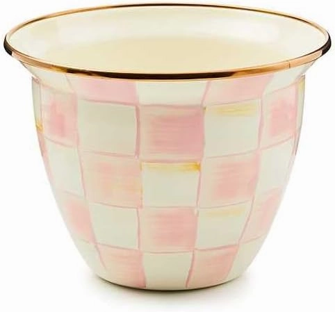 MACKENZIE-CHILDS Flowerpot, Decorative Garden Pot for Growing Plants, Pink-and-White Rosy Check
