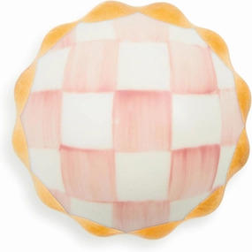 MACKENZIE-CHILDS Petit Four Round Knob, Decorative Drawer Pull Knob, Pink-and-White Rosy Check