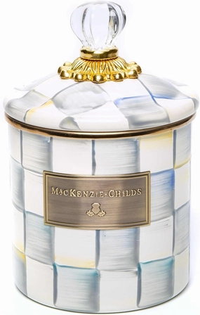 MACKENZIE-CHILDS Small Enamel Canister, Kitchen Storage Container for Flour and Sugar, 1.13 Liters, Grey-and-White Sterling Check