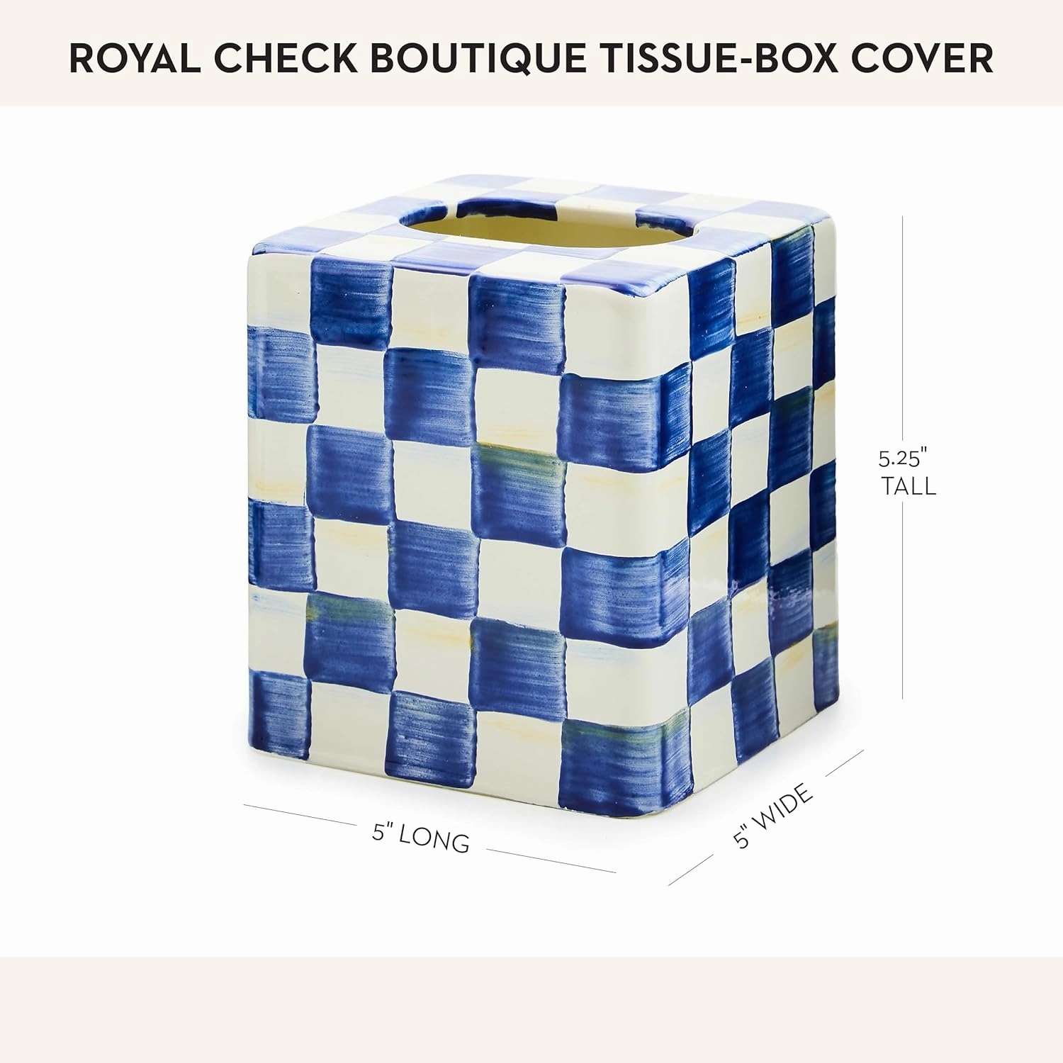 MACKENZIE-CHILDS Tissue-Box Cover, Tissue Holder for Home Decor, Blue-and-White Royal Check, Square