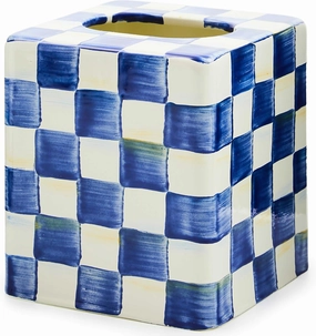 MACKENZIE-CHILDS Tissue-Box Cover, Tissue Holder for Home Decor, Blue-and-White Royal Check, Square