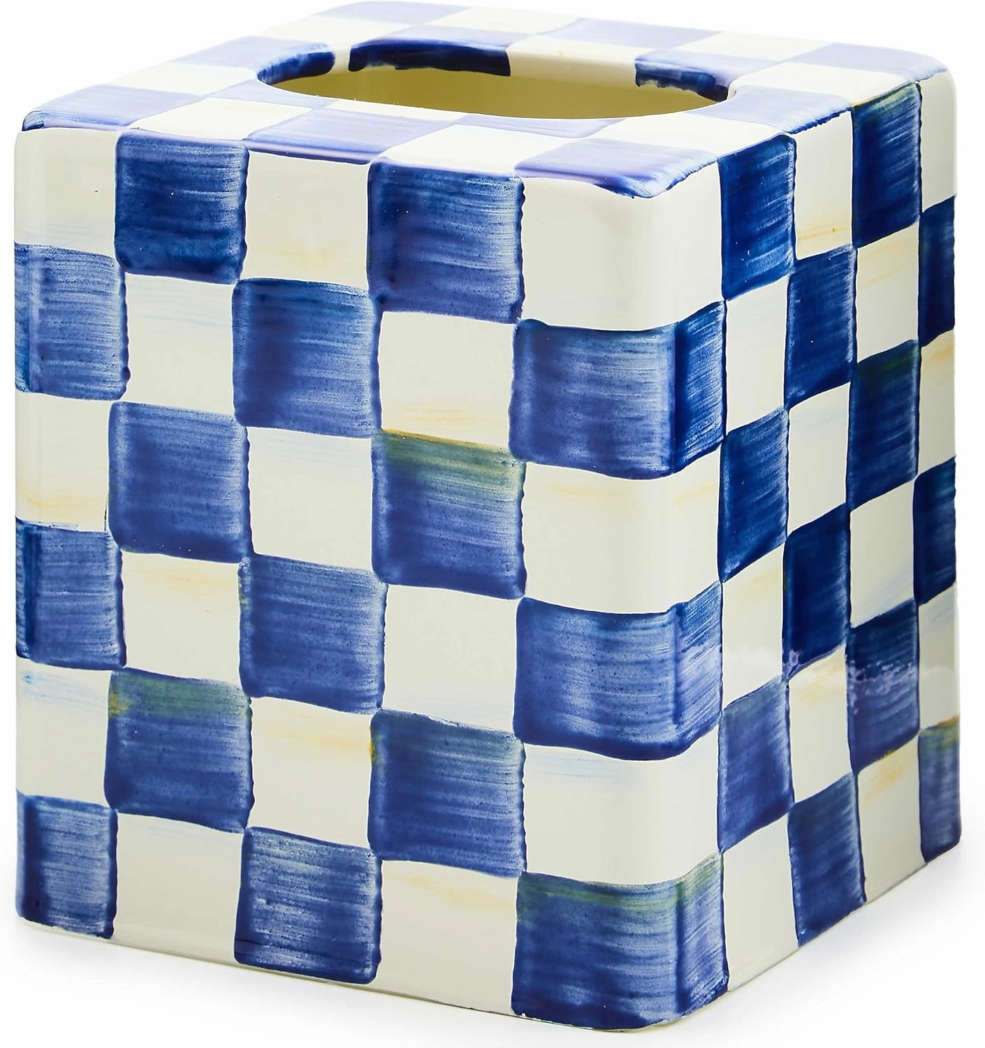 MACKENZIE-CHILDS Tissue-Box Cover, Tissue Holder for Home Decor, Blue-and-White Royal Check, Square