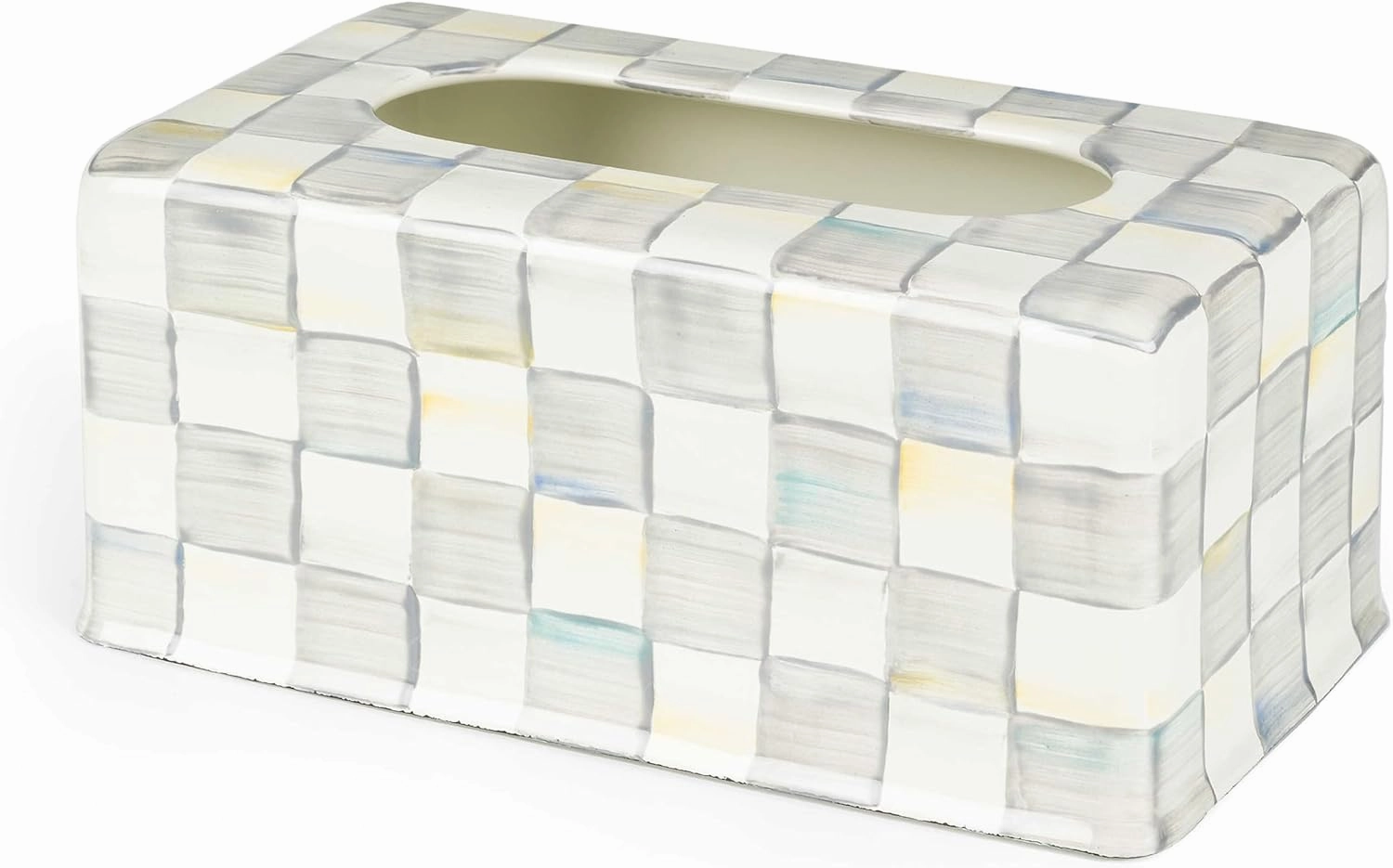 MACKENZIE-CHILDS Tissue-Box Cover, Tissue Holder for Home Decor, Gray-and-White Sterling Check, Rectangle