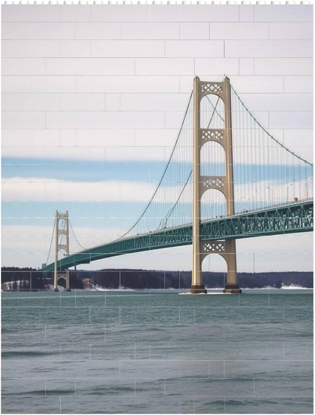 Mackinac Suspension Bridge Building Block Puzzle Personalized Building Bricks for Adults Square Shaped Block Puzzle Building Brick Block Puzzles Valentine's Day Gifts for Home Decor Brick Puzzle