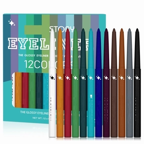 MAEPEOR 12PCS Eyeliner Pencil Set Smooth Natural Metal Gel Eye Liner Pen Longlasting Waterproof and Smudgeproof Eyeliner Set (Set 1201, Metal)
