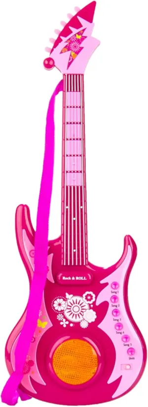 Maggie Kids Musical Rock n Roll Guitar Toy with Shoulder Strap: Light Up Your Child's Imagination with Sounds and Lights (Pink)