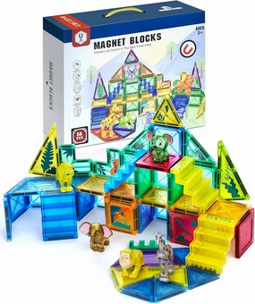 Magnetic Tiles Blocks: 56PCS Mini Magnet Blocks Building Toys for Toddler Kids Age 3-7, STEM Sensory Toys, Forest Animal World Creative Games