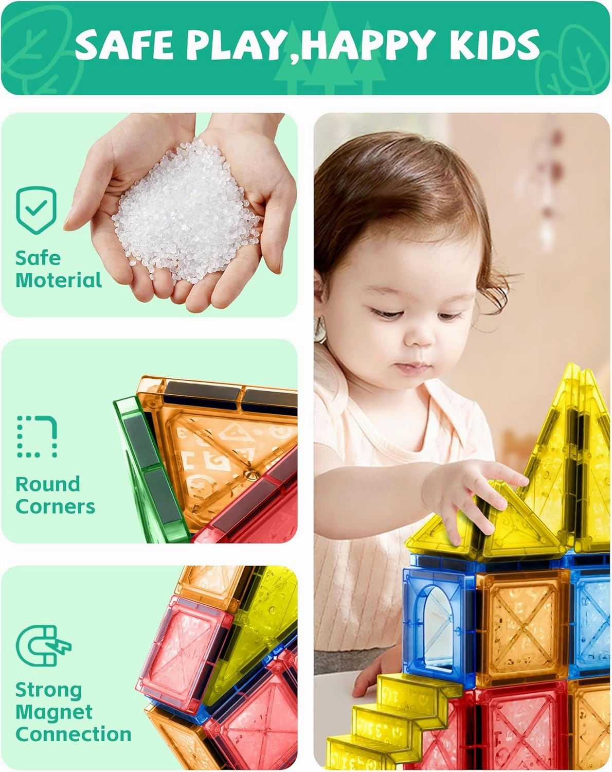 Magnetic Tiles Blocks: 56PCS Mini Magnet Blocks Building Toys for Toddler Kids Age 3-7, STEM Sensory Toys, Forest Animal World Creative Games