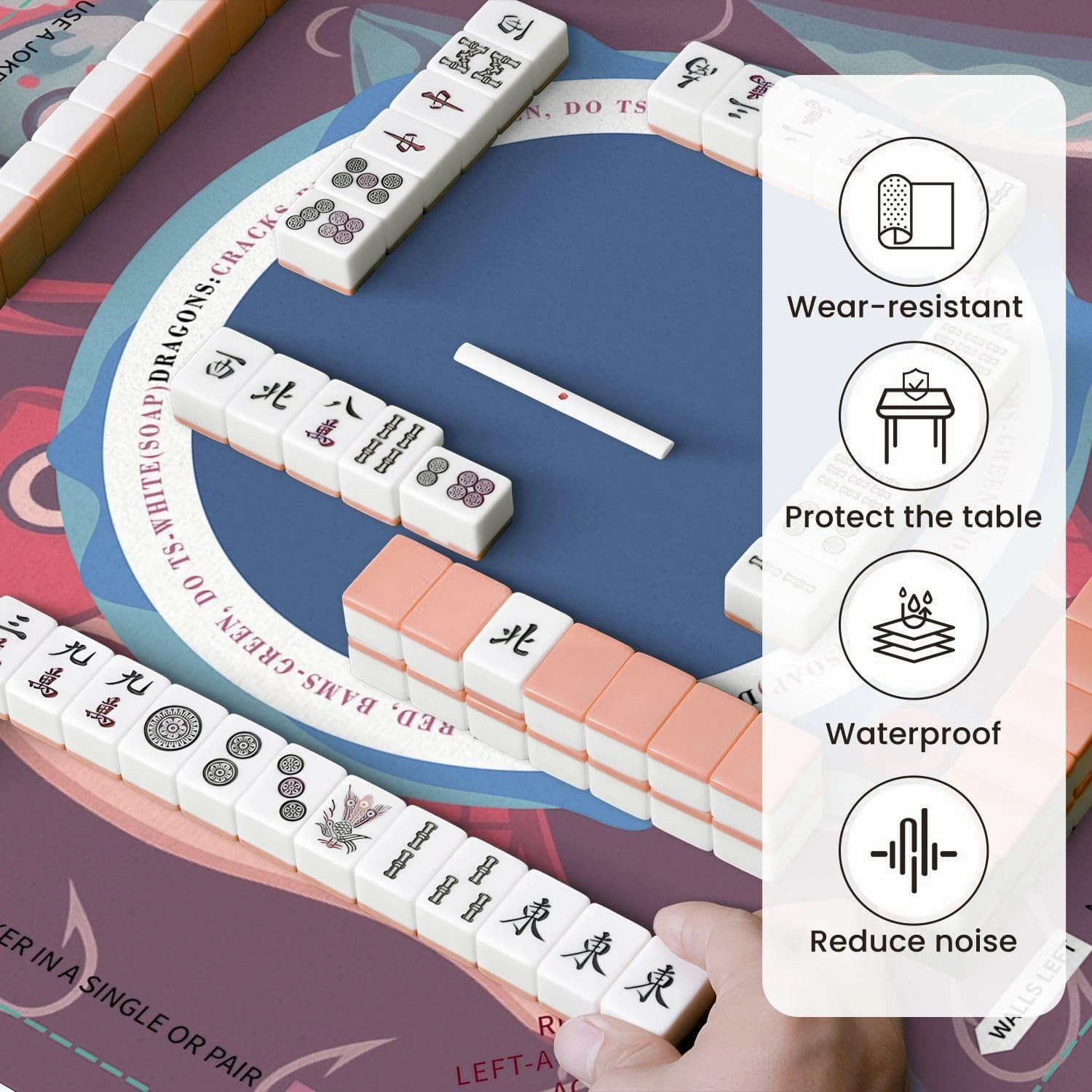 Mahjong Mat for Table Fishing Lures Seamless 31.5" x 31.5" Non-Slip Noise-Reducing Game Mat Premium Mahjong Accessories for Poker Dominoes Board Games