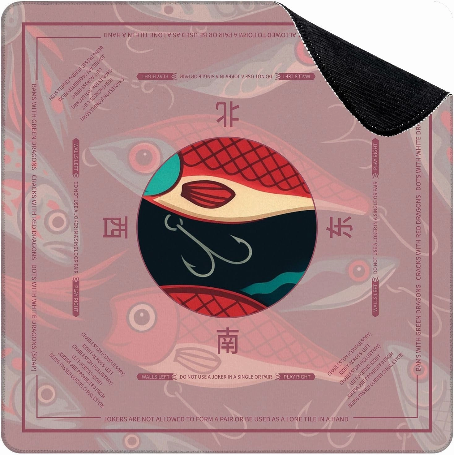 Mahjong Mat for Table Fishing Lures Seamless 31.5" x 31.5" Non-Slip Noise-Reducing Game Mat Premium Mahjong Accessories for Poker Dominoes Board Games