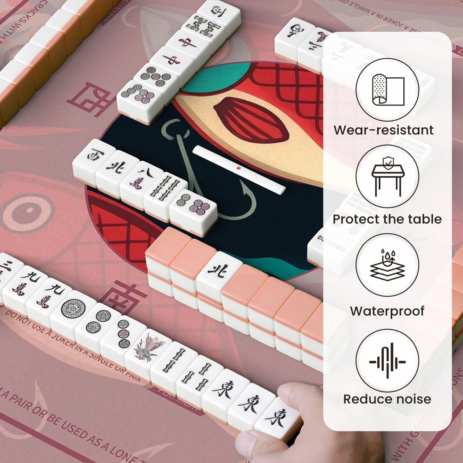 Mahjong Mat for Table Fishing Lures Seamless 31.5" x 31.5" Non-Slip Noise-Reducing Game Mat Premium Mahjong Accessories for Poker Dominoes Board Games