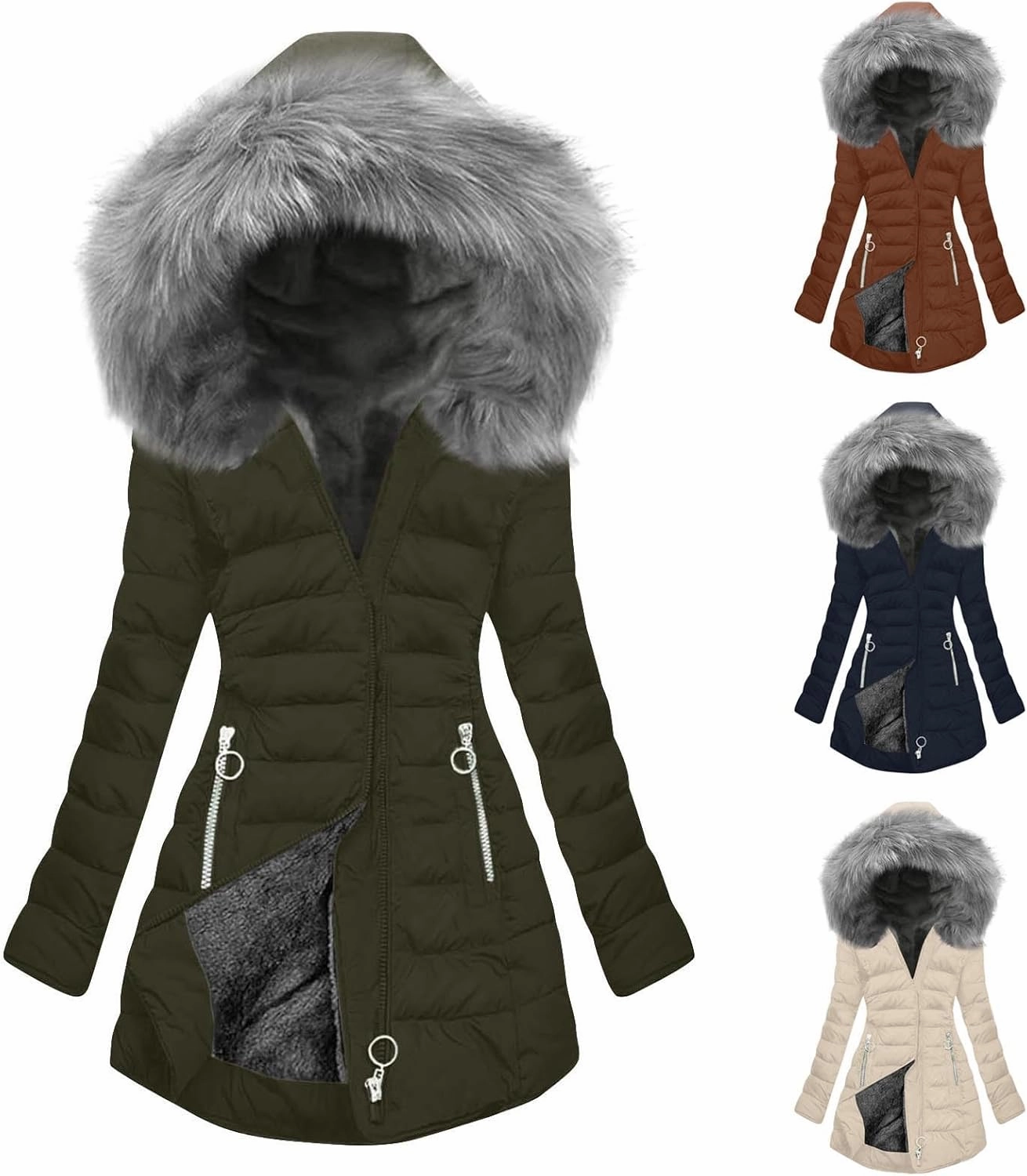 maisdgop Womens Winter Coats Mid Length Sherpa Lined Warm Heavy Jackets Thickened Windproof Outerwear With Fur Hood