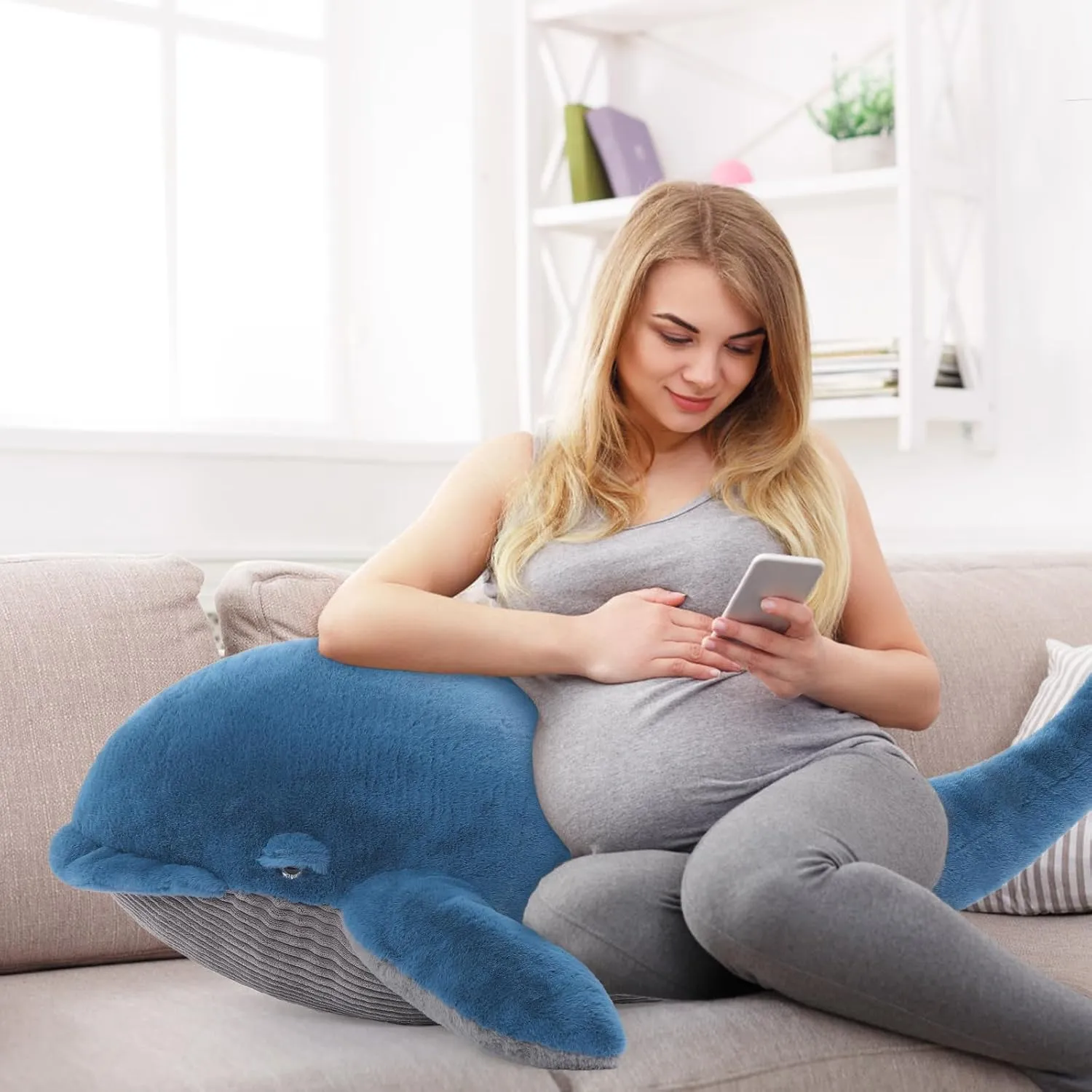 MaoGoLan Giant Whale Stuffed Animal Big Stuffed Toy for Kids 43.3in, 4ft Whale Plush Pillow for Hugging, Super Soft & Comfort Gifts for Adults Valentine's Day Christmas