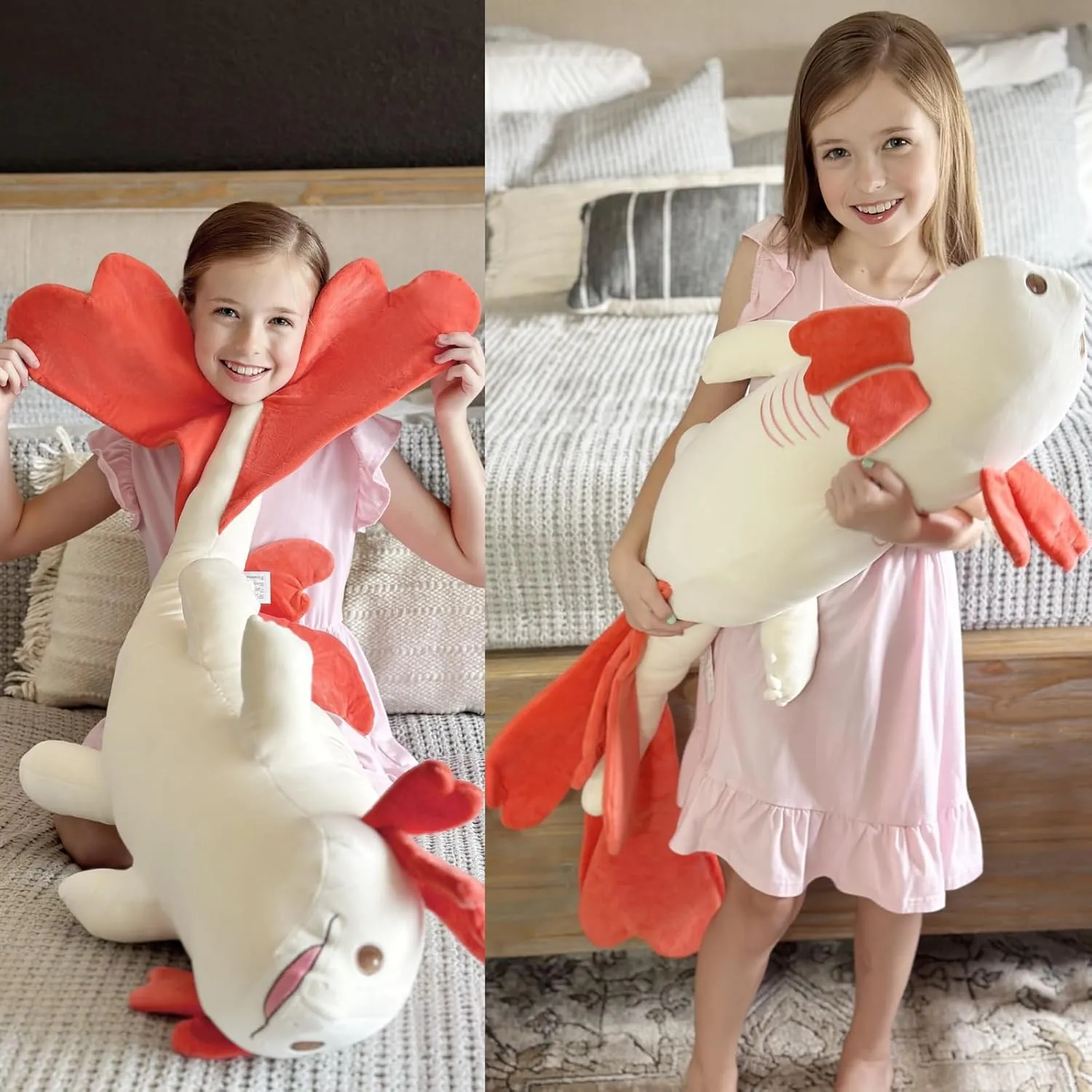 MaoGoLan Large Axolotl Plush Stuffed Animal,Big Axolotl Plush Pillow Toy,Giant Stuffed Axolotl Body Pillow for Holiday Birthday Christmas Day Gift Pink