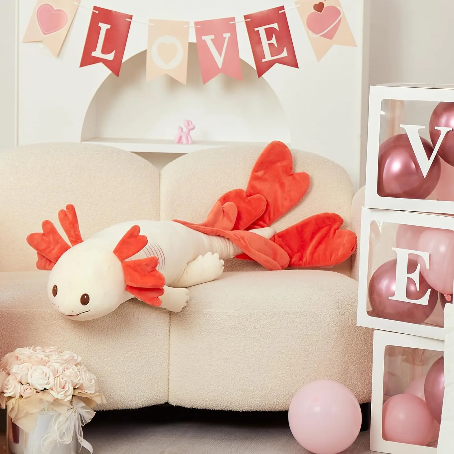 MaoGoLan Large Axolotl Plush Stuffed Animal,Big Axolotl Plush Pillow Toy,Giant Stuffed Axolotl Body Pillow for Holiday Birthday Christmas Day Gift Pink