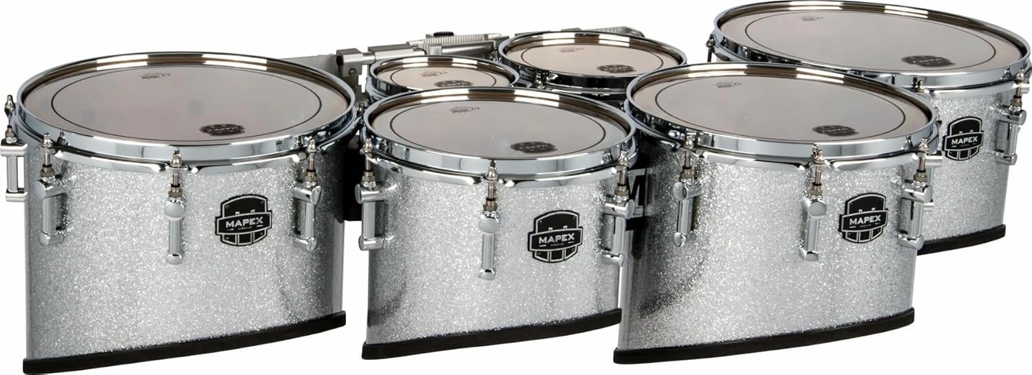 Mapex Quantum Mark II Classic Cut Marching Tenor Drum Sextet - 6/8/10/12/13/14-inch - Silver Diamond Dazzle
