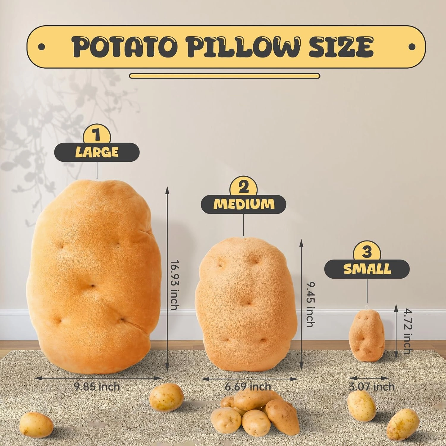 Marble Empire Potato Pillow Stuffed 3D Simulation Potato Throw Pillow Decorative Vegetable Plush Toy Soft Food Plushie(16.93inch)