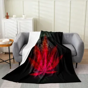 Marijuana Weed Leaf Throw Blanket for Boys Girls Men,Cannabis Leaves Fleece Blanket Throw 50x60,Trippy Red Smogy Marijuana Leaf Fuzzy Blanket Home Room Decor,Botanical Leaves Flannel Blanket