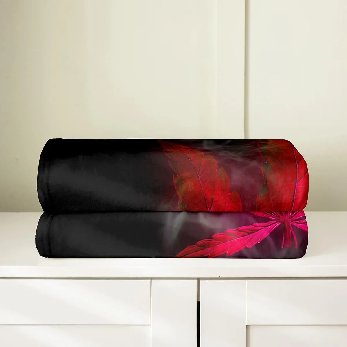 Marijuana Weed Leaf Throw Blanket for Boys Girls Men,Cannabis Leaves Fleece Blanket Throw 50x60,Trippy Red Smogy Marijuana Leaf Fuzzy Blanket Home Room Decor,Botanical Leaves Flannel Blanket