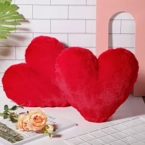 Marsui 2 Pcs Fluffy Heart Shaped Pillow Plush Cute Heart Shaped Throw Cushion Stuffed Decorative Gift Throw Pillow for Couch Bed Sofa Decoration Women(Bright Red，11.81 x 11.02 Inch)