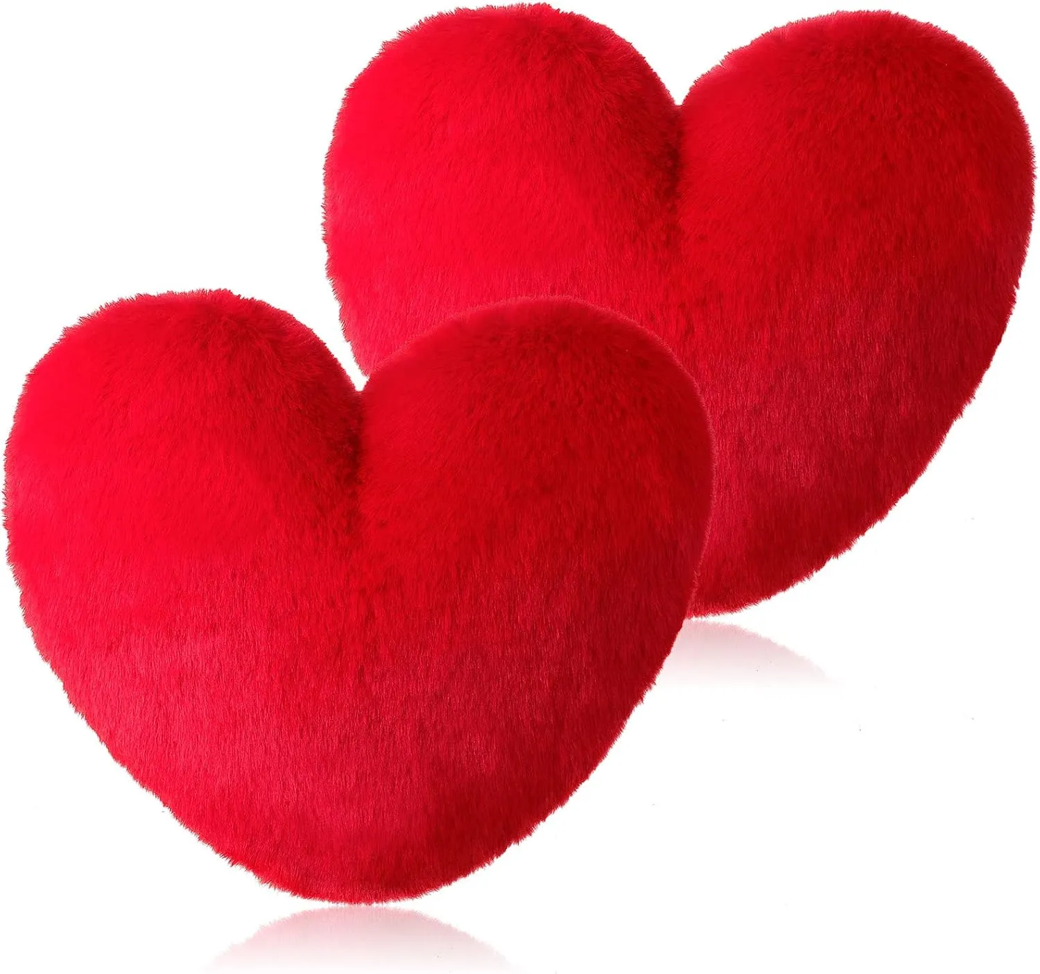 Marsui 2 Pcs Fluffy Heart Shaped Pillow Plush Cute Heart Shaped Throw Cushion Stuffed Decorative Gift Throw Pillow for Couch Bed Sofa Decoration Women(Bright Red，11.81 x 11.02 Inch)