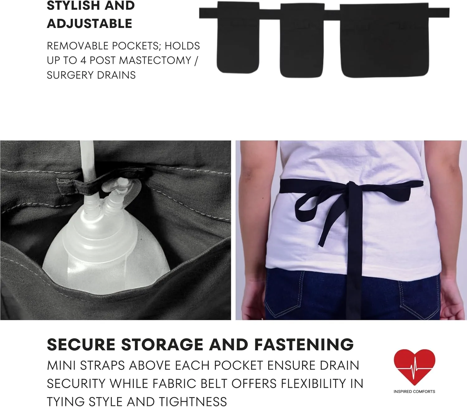 Mastectomy & Post Surgery Drain Carrier Belt & Shower Holder (Two Pack Black/Navy)