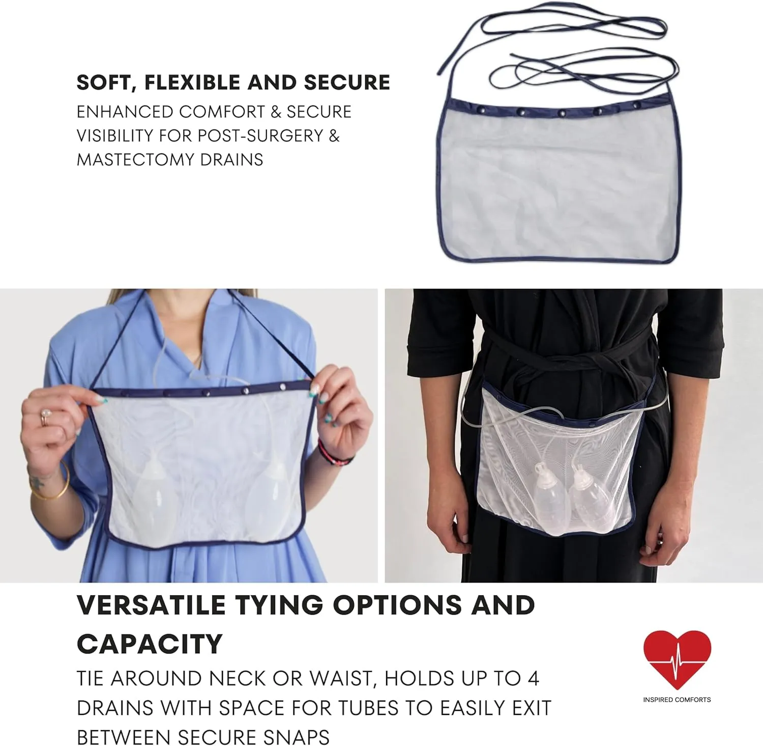 Mastectomy & Post Surgery Drain Carrier Belt & Shower Holder (Two Pack Tropical Leaves)