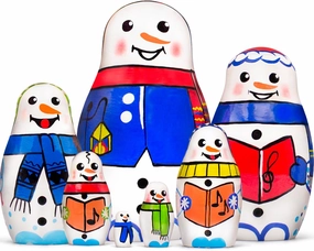 Matryoshka Dolls Family of Snowmen Set 7 pcs Snowman Wooden Toys