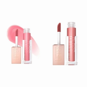 MAYBELLINE Lifter Gloss Hydrating Lip Gloss with Hyaluronic Acid, Gummy Bear Sheer Light Pink 1 Count and Moon Nude Pink 0.18 Ounce