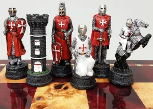 Medieval Times RED and White Crusades Maltese Armored Knight Chess Men Pieces Set NO Board
