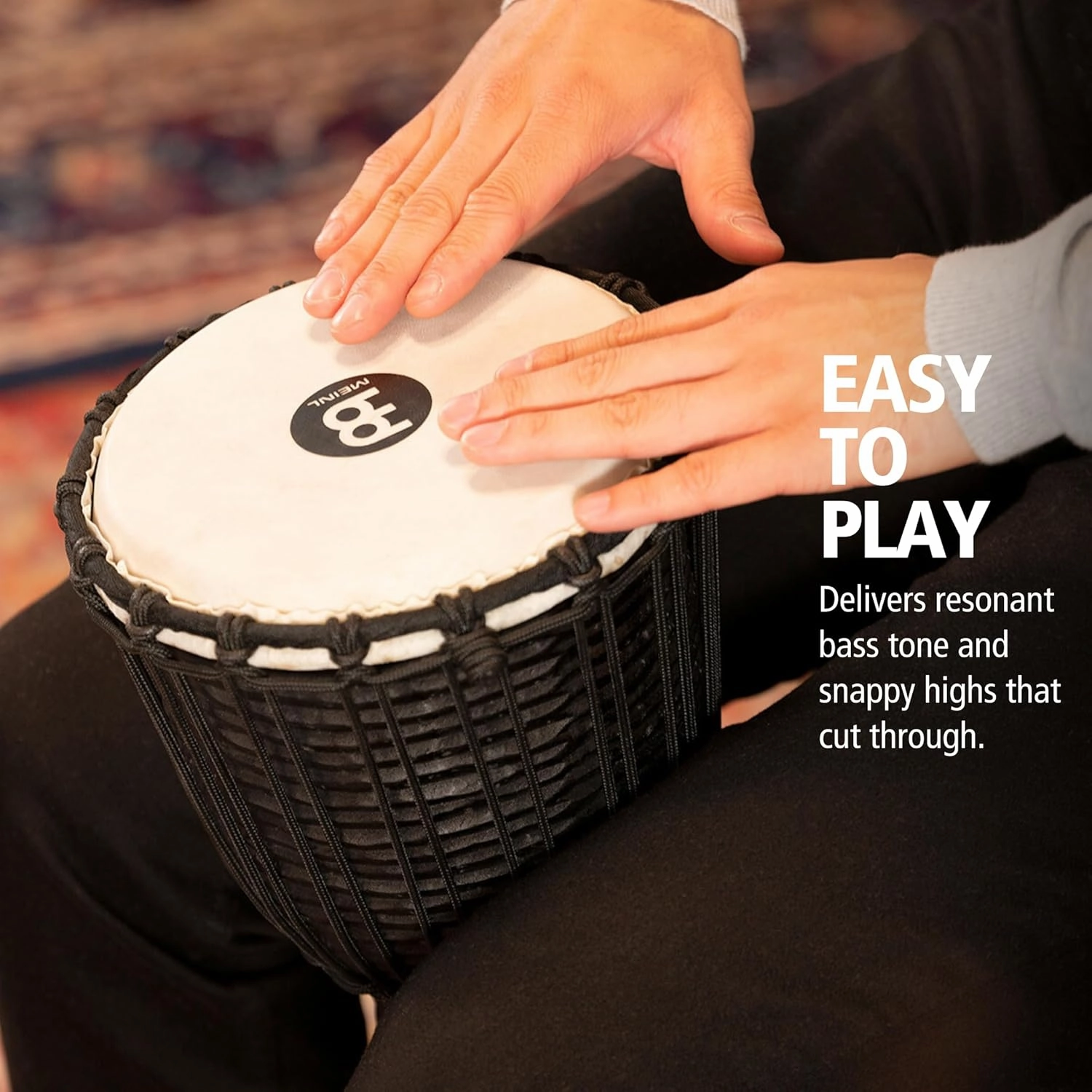 Meinl Percussion Djembe Hand Drum Circle Instrument, Carved Mahogany Headliner Series — NOT Made in China — African Mali Weave Ropes, 2-Year Warranty, Black River, Small (HDJ3-S)