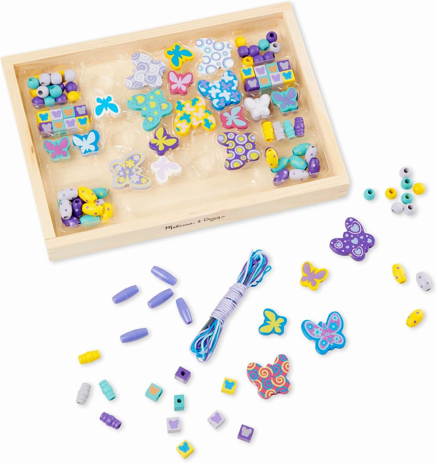 Melissa & Doug Created by Me! Butterfly Beads Wooden Bead Kit, 120  Beads for Jewelry-Making