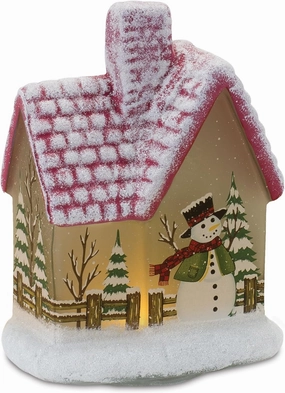 Melrose International LED Lighted House with Snowman (Set of 2)