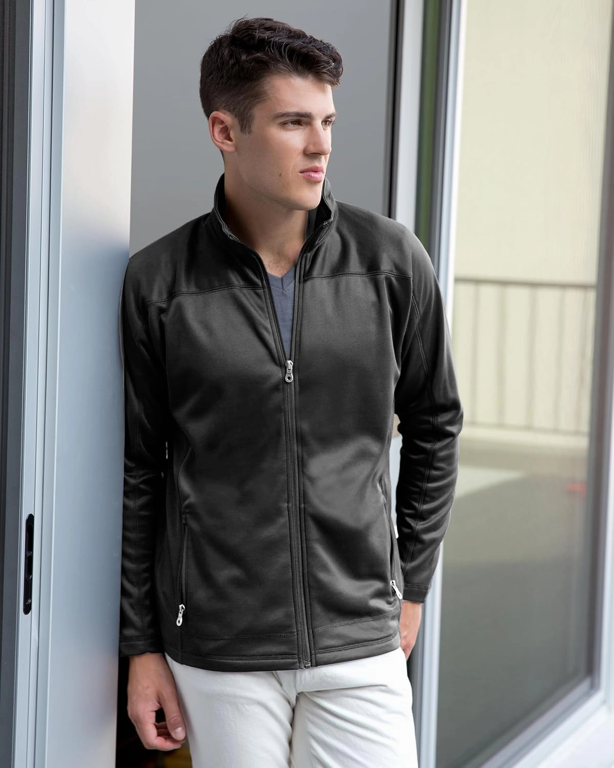 Men's Collegiate Full Zip Soft Shell Micro Fleece Jacket