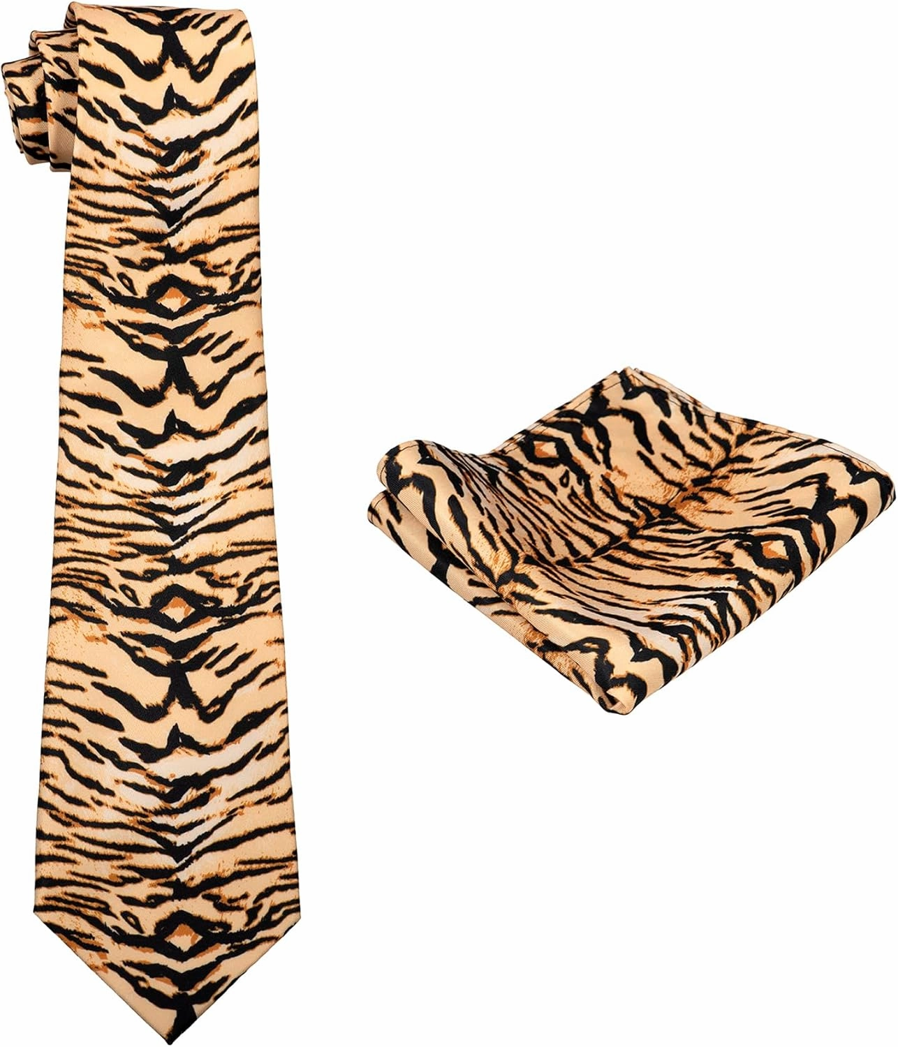 Men's Dress Vest TIGER Animal Pattern Design with Black Background. Animal Zoo Striped Mens Necktie and Hanky Set