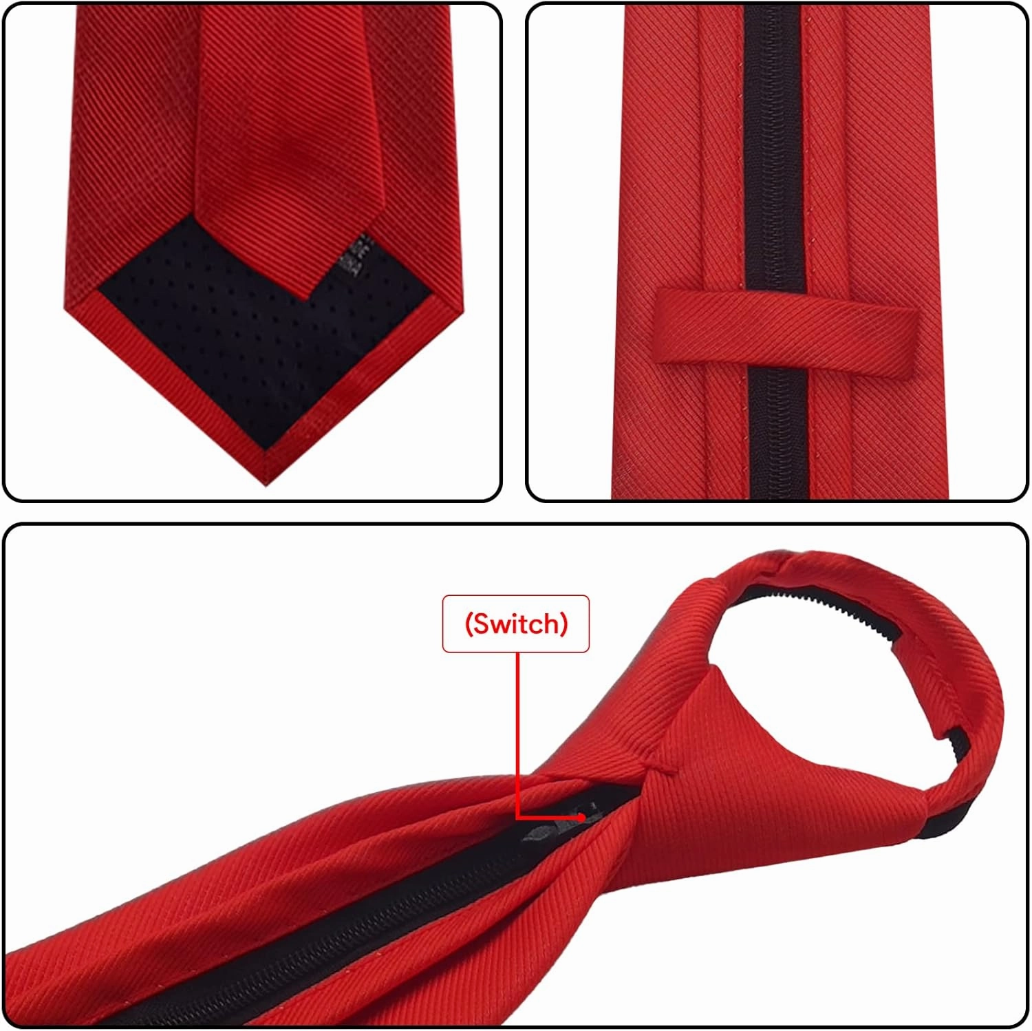 Men's Lot 6 PCS Classic Zipper Ties Pretied Solid Color Necktie Set