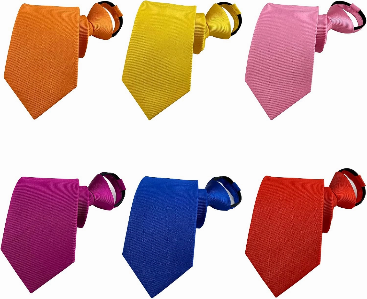 Men's Lot 6 PCS Classic Zipper Ties Pretied Solid Color Necktie Set