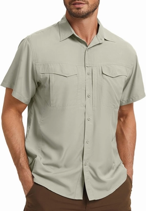Men's Safari Hiking UPF 50  UV Short Sleeve Button Shirt Lightweight Cooling Quick Dry Outdoor Sun Protection Fishing Shirts