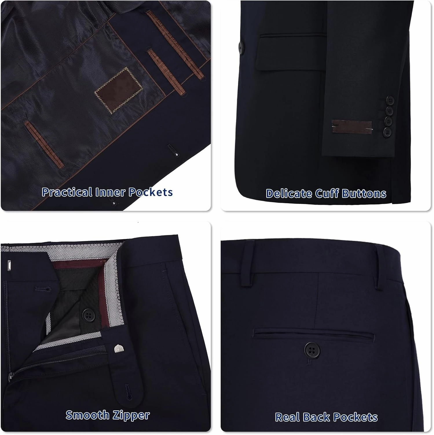 Men's Suit 2 Piece Classic Fit Suits 2 Buttons Notch Lapel Solid Single Breasted Jacket Blazer and Pants Set