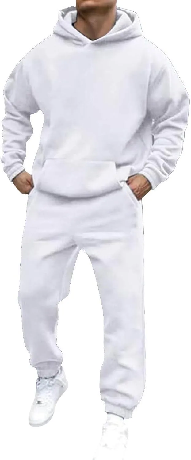 Mens Track Suits 2 Piece Set Long Sleeve Hooded Sweatshirts Drawstring Running Pants 80s 90s Jogginig Sweat Outfits