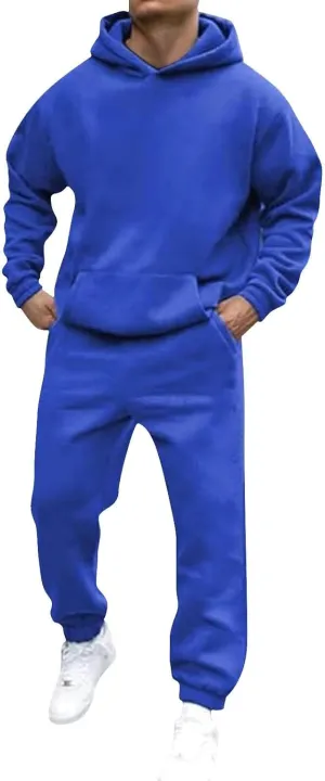 Mens Track Suits 2 Piece Set Long Sleeve Hooded Sweatshirts Drawstring Running Pants 80s 90s Jogginig Sweat Outfits