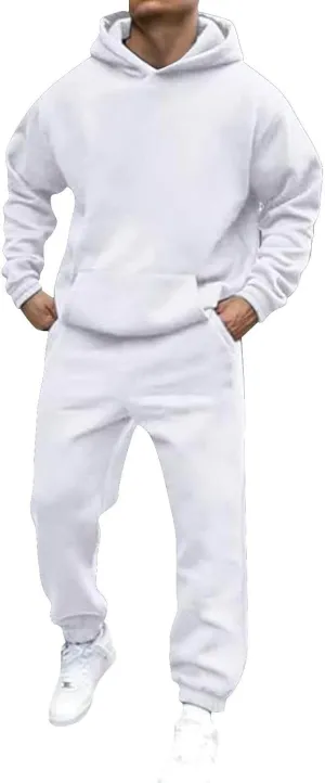 Mens Track Suits 2 Piece Set Long Sleeve Hooded Sweatshirts Drawstring Running Pants 80s 90s Jogginig Sweat Outfits