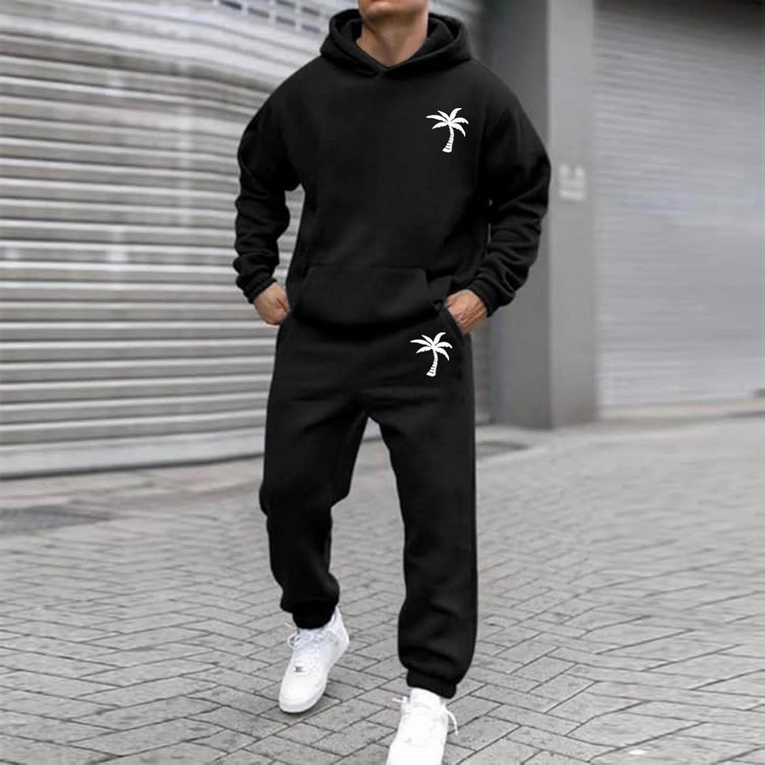 Mens Tracksuit 2 Pieces Set Long Sleeve Hoodie Sweatsuit Pullover Athletic Jogging Suits Casual Outfit with Pockets