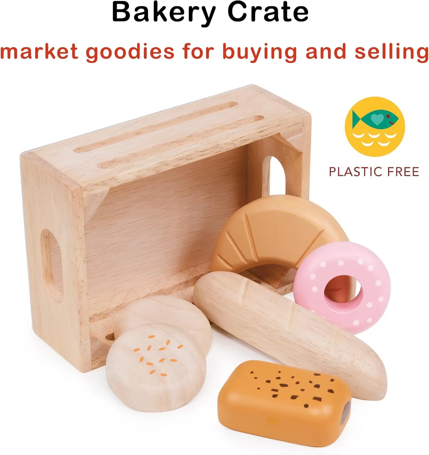 Mentari Toys - Bakery Crate - 7 Pieces Wooden Bakery Food Items - Market Pretend Play Toy Food - Play Kitchen Accessories - Imaginative Play - Age 3 