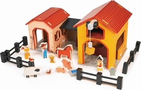 Mentari Toys - Billy’s Barnyard - Wooden Barn and Stable with Working Pulley, Animals, Farmer Figures and Accessories - Encourages Imaginative Play and Motor Skills - Age 3 