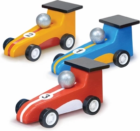 Mentari Toys - Pullback Racers - 3pc Colorful Wooden Racing Cars - Speedy Racers for Action-Packed Imaginative Play - Gift for Boys and Girls - Develop Motor Skills and Coordination - Age 3 