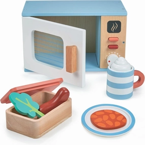 Mentari Toys - Toy Microwave - 9pc Wooden Microwave Set with Pretend Play Food - Kids Role Play Kitchen Accessories - Improve Social and Communication Skills - Sparks Creativity - Age 3 